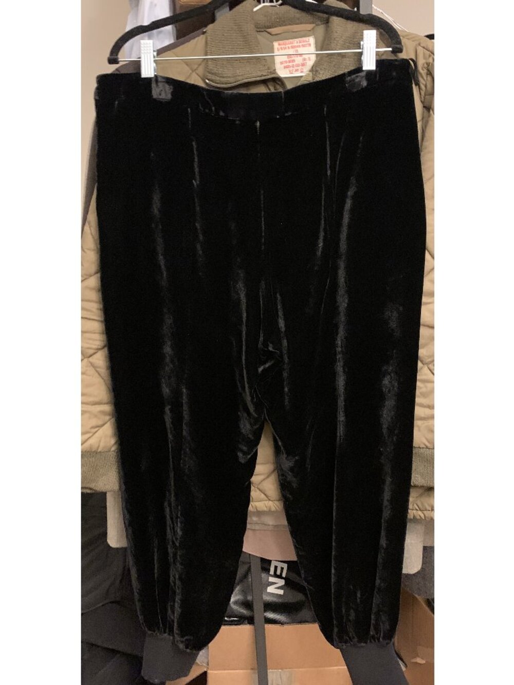 Vintage Giorgio Armani Black Crushed Velvet Silk Viscose Sweatpants